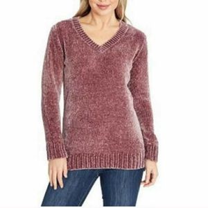 ORVIS Chenille Tunic Mauve V Neck Soft Sweater